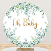Lofaris Circle Oh Baby Light Green Leaves Shower Backdrop